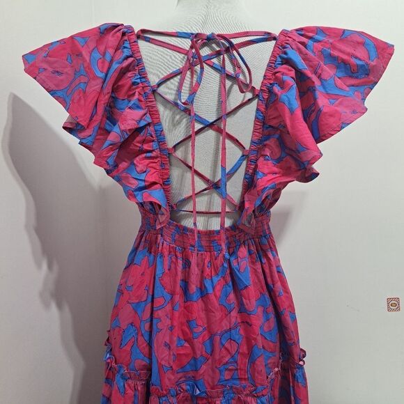 Sugarlips Yeraldi Berry Fiora Open Back Boho Midi Dress Cerulean Pink Small NWT - Picture 8 of 12